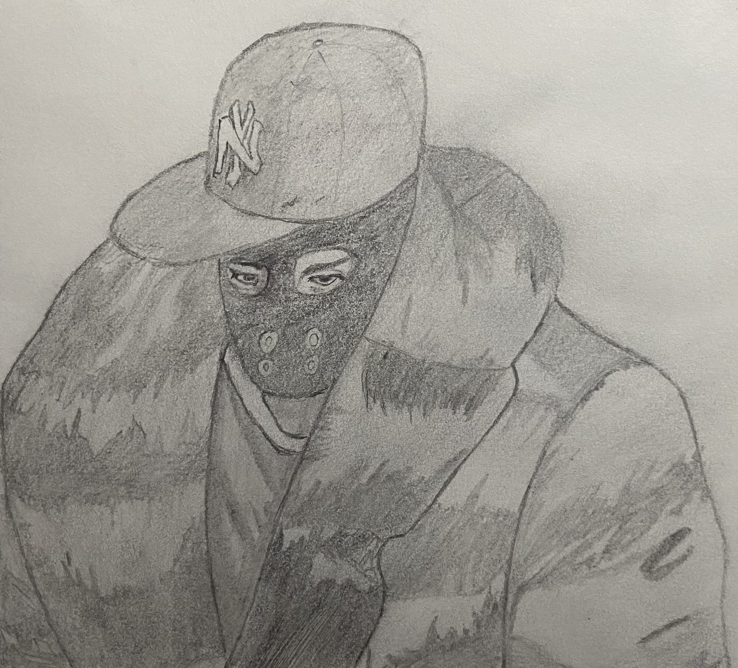 Person with NY cap and face mask