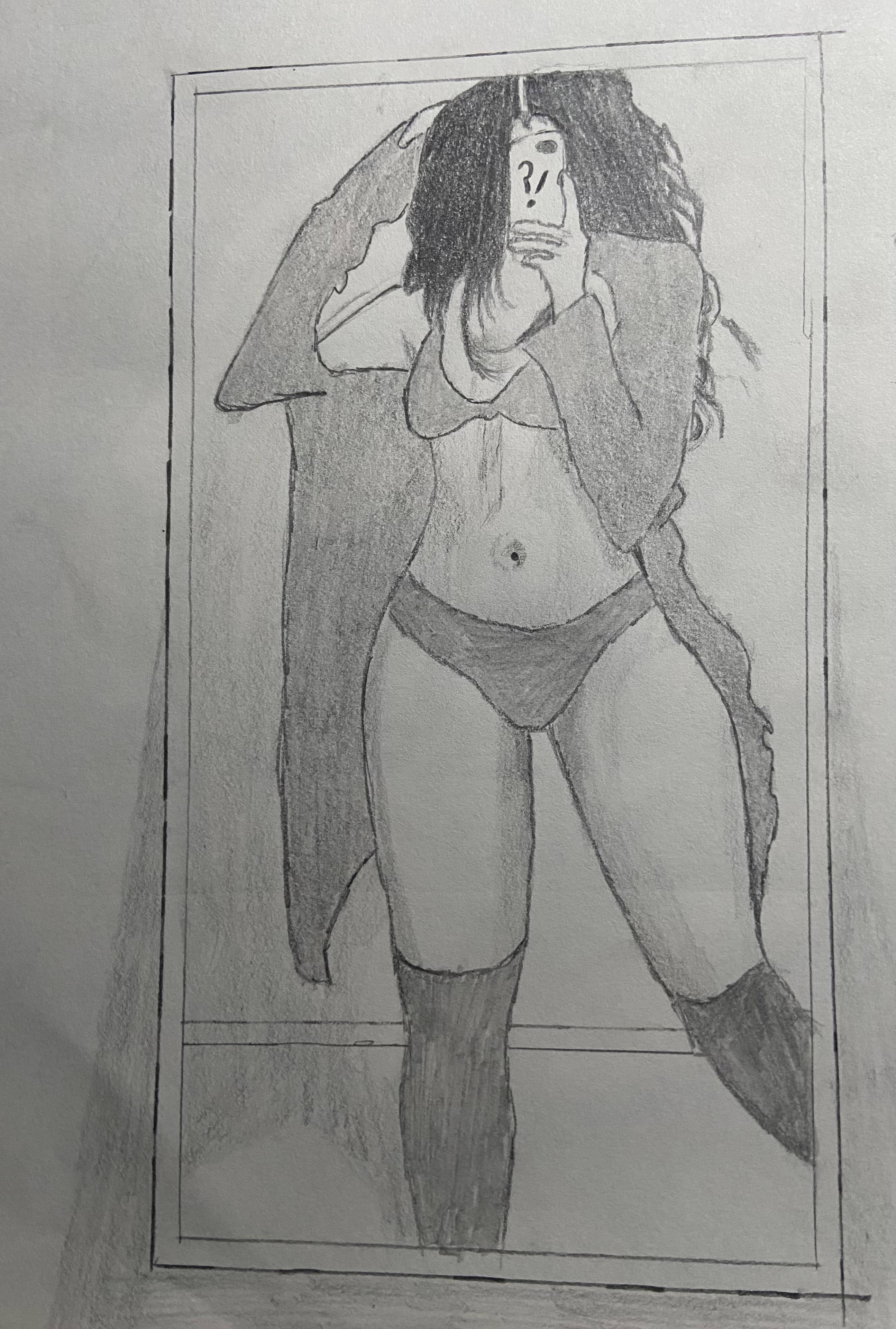 Female figure with question mark face