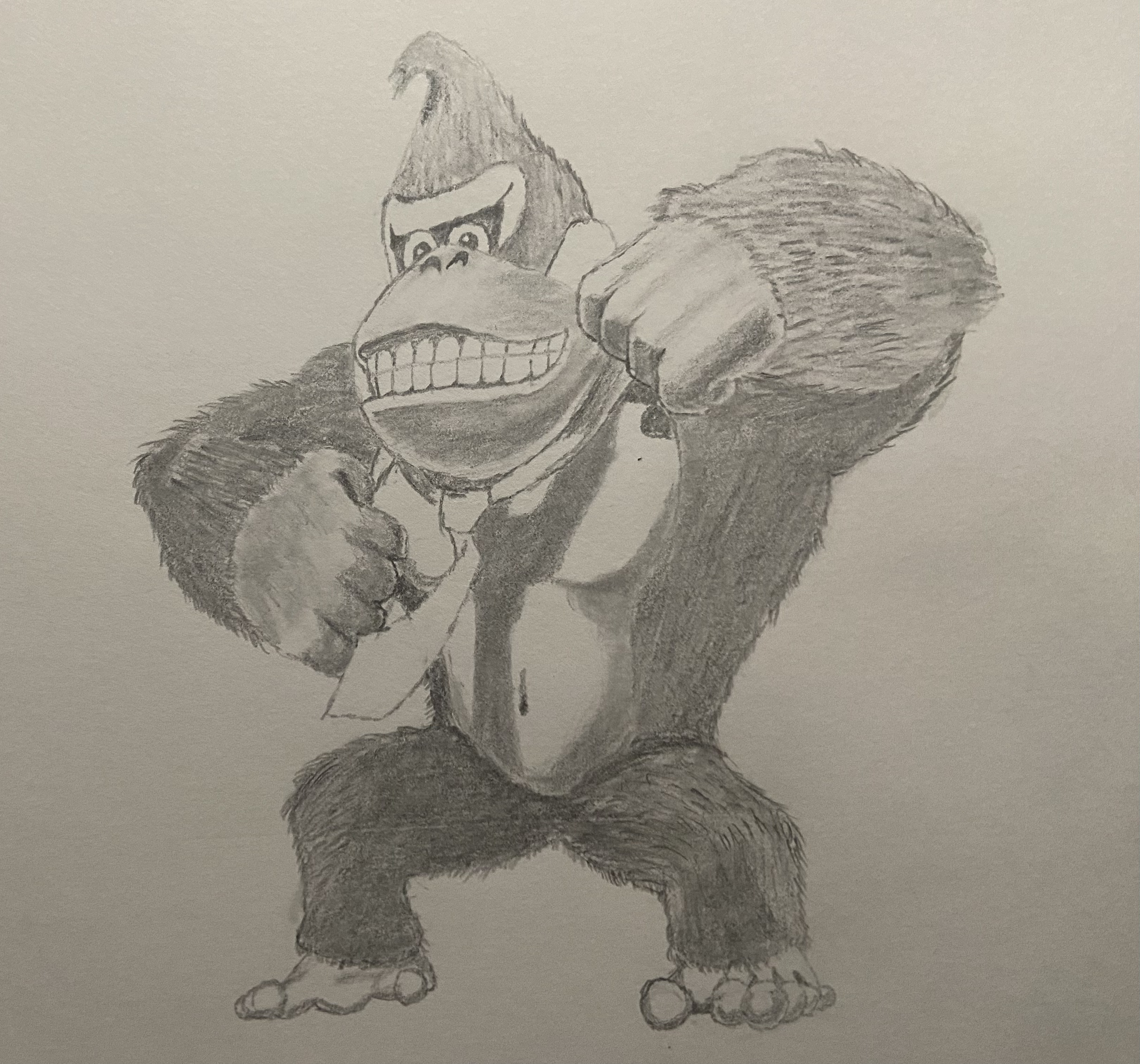 Donkey Kong pencil sketch with grinning expression