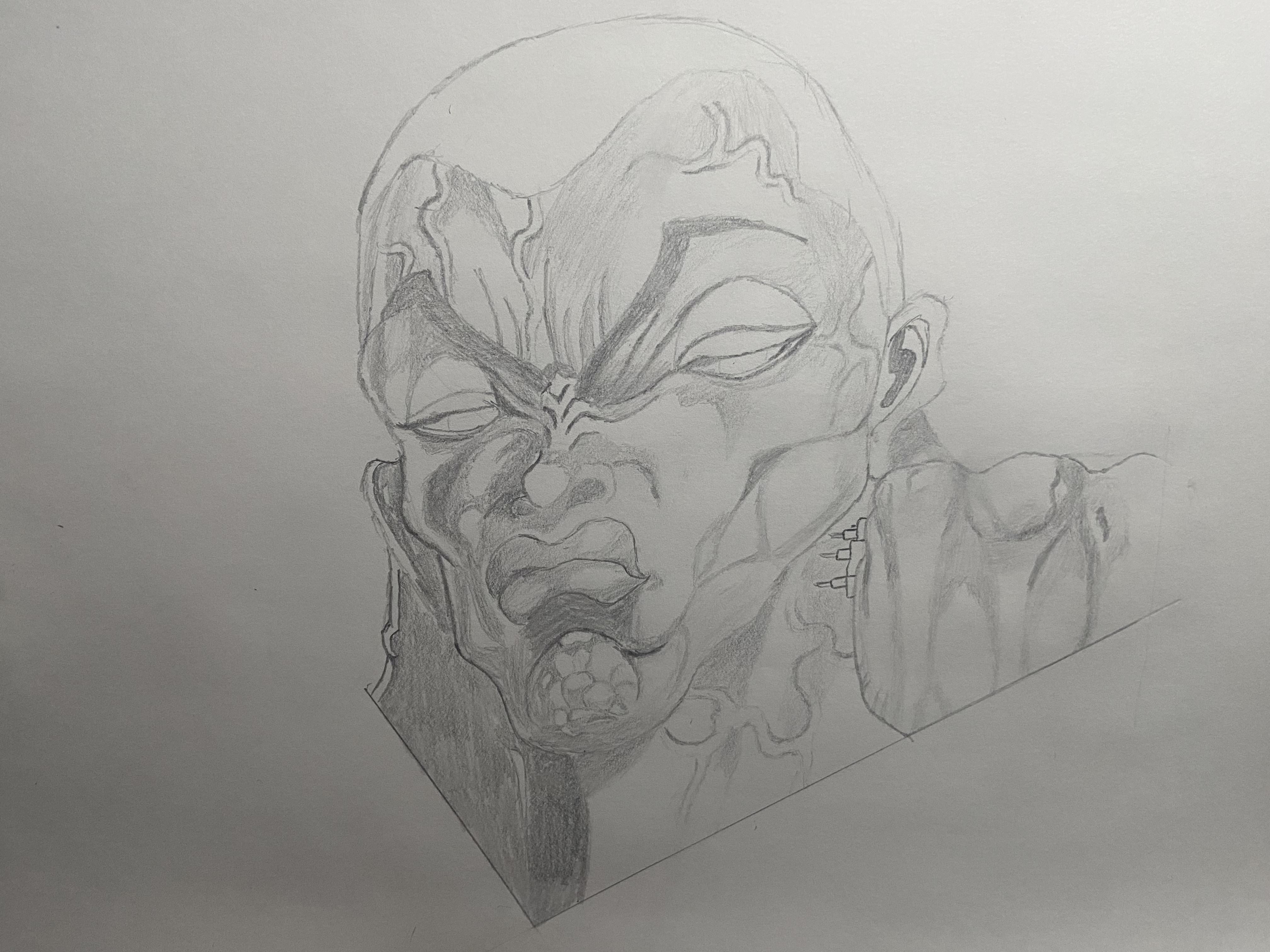 Distorted angry face with intense expression sketch