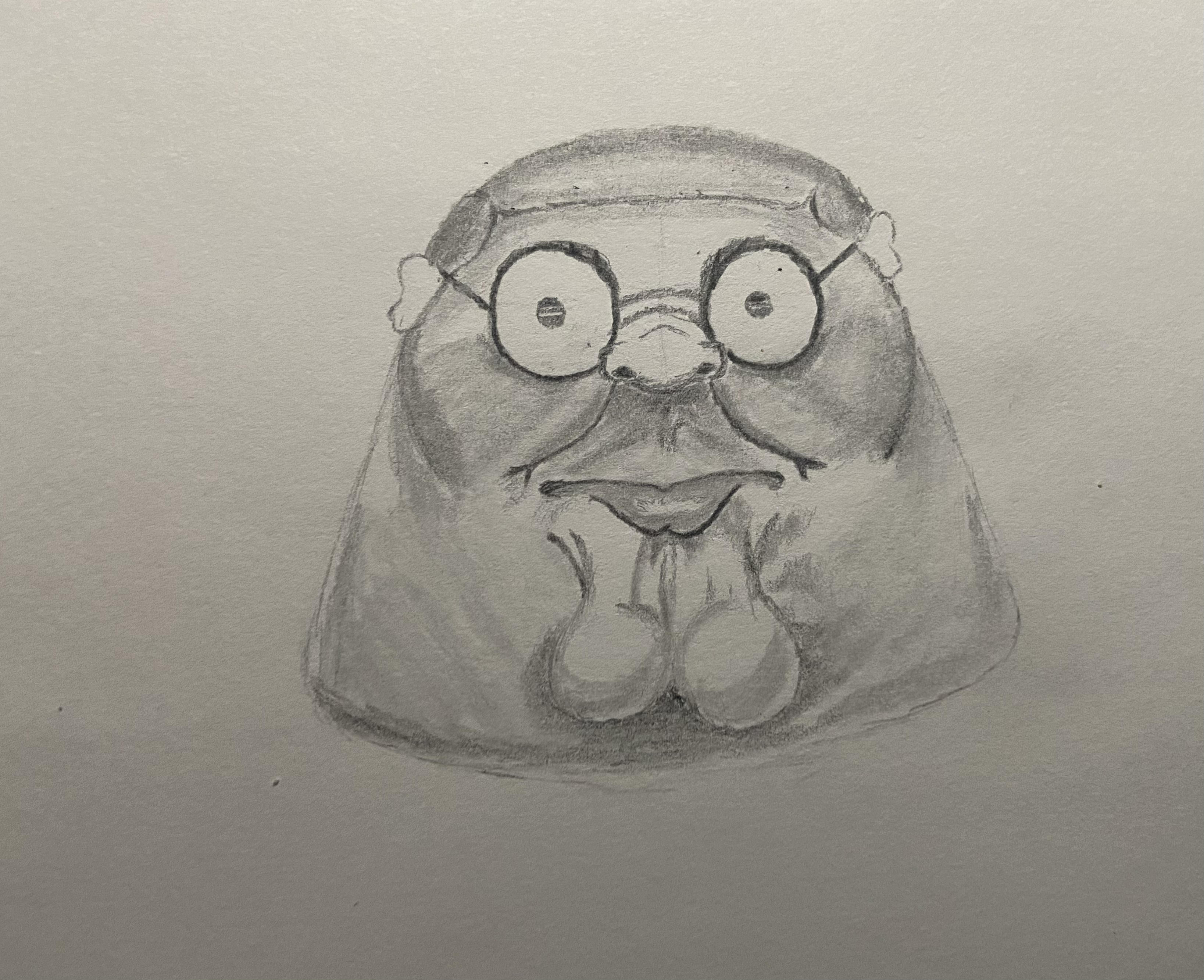 Cartoon character with large glasses sketch