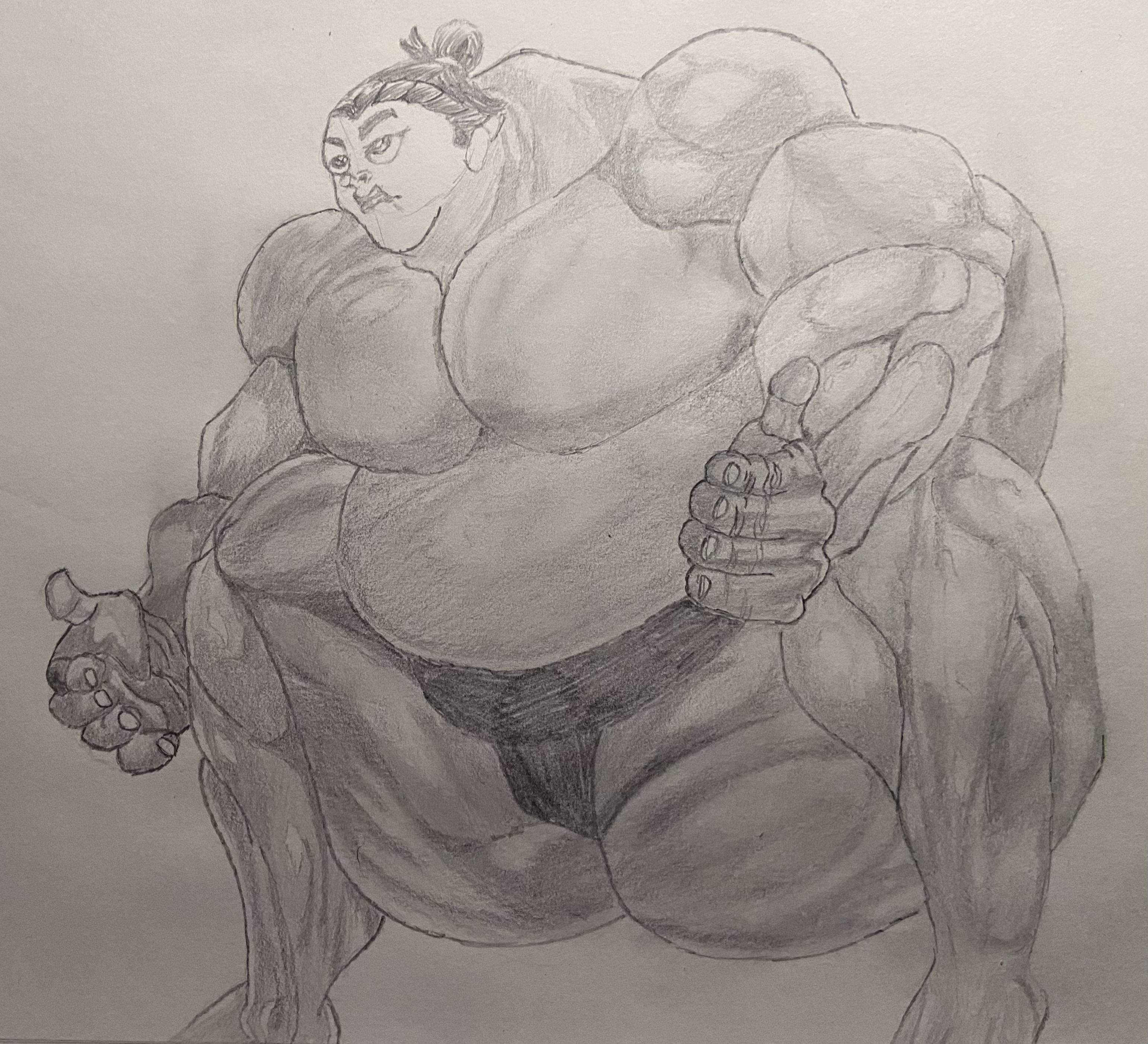 Muscular sumo fighter sketch