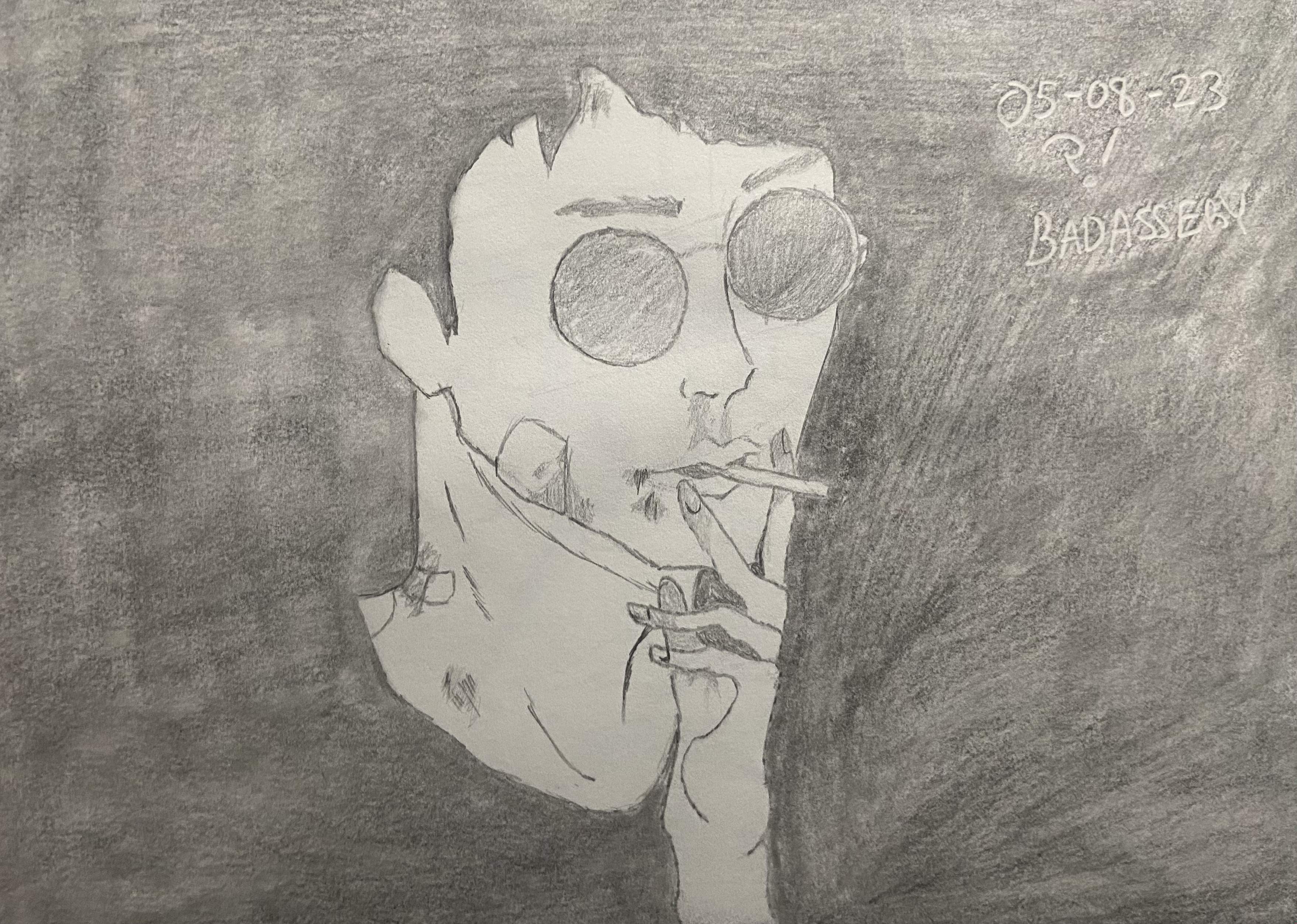 Character with glasses smoking sketch