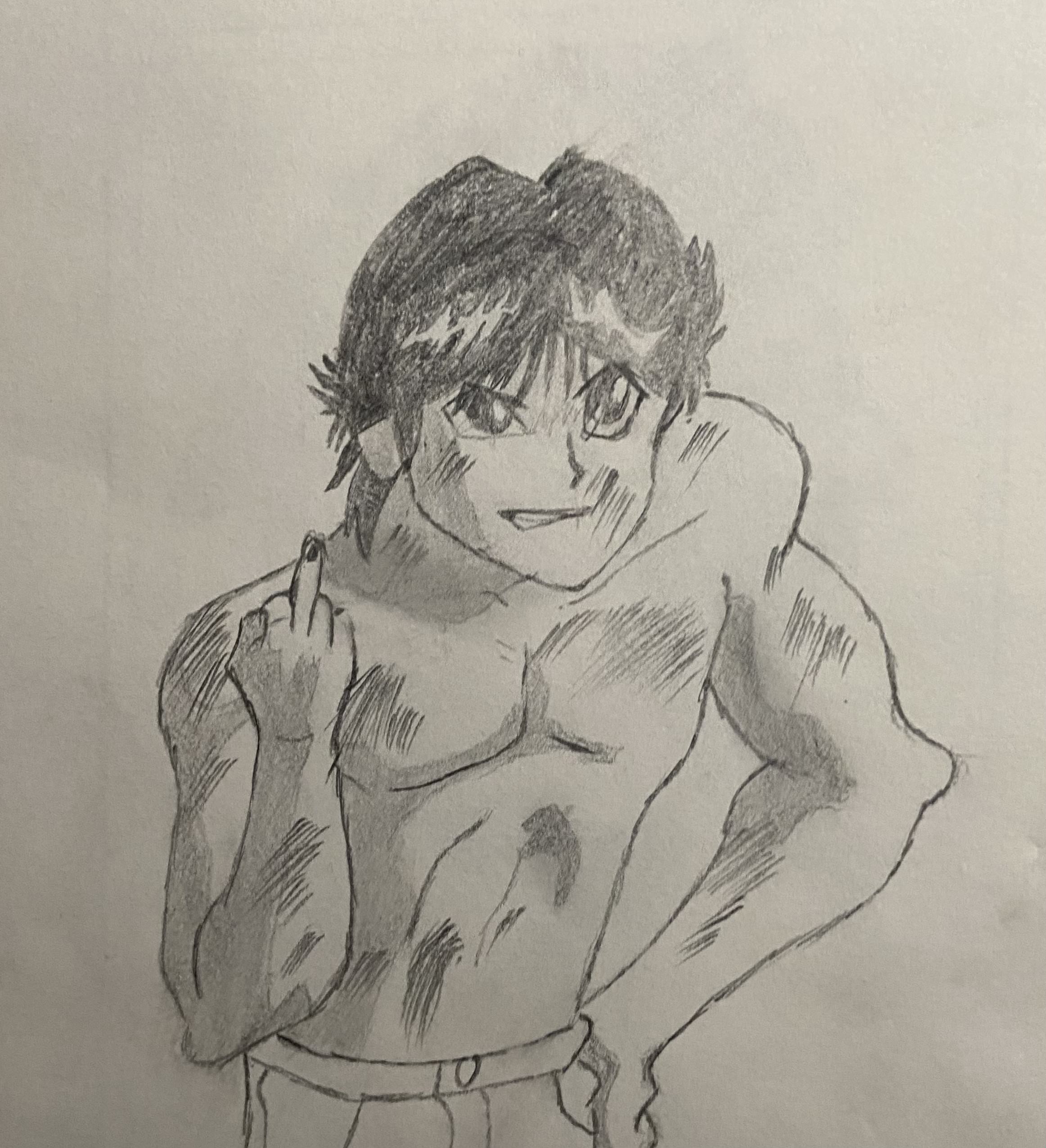 Muscular character showing middle finger